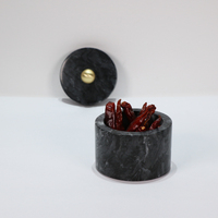 Pot de rangement rond en marbre gris foncé - Design avec bouton en métal - Diamètre 8x8cm H pour bijoux, bonbons secs et stockage alimentaire