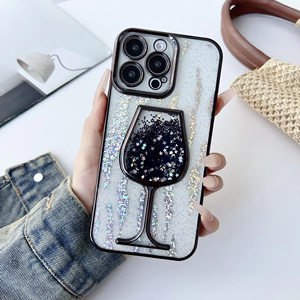 Verre <span class=keywords><strong>à</strong></span> vin rouge brillant étui de téléphone en Tpu souple pour iPhone 16 Pro Max étui de téléphone <span class=keywords><strong>à</strong></span> paillettes galvanoplastie pour IPhone11 12 13 14 15 16 - Product Image 6