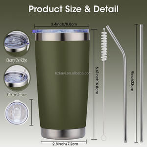 20 Oz Tumbler Stainless Steel Double Wall Insulated Coffee Water Ice Jug with Powder Coating Vacuum Flask &amp; Thermos Mug - Product Image 2