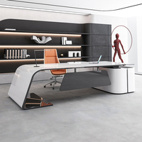 Bureau de direction en L moderne et brillant en bois, haute technologie, avec panneau de charge sans fil, garantie de 3 ans, pour usage domestique/villa ou bureau