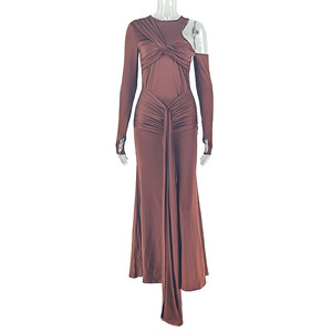 <span class=keywords><strong>Vestito</strong></span> a maniche lunghe a due colori da donna ritagliato Bodycon Maxi abito da Club plissettato S-L - Product Image 2