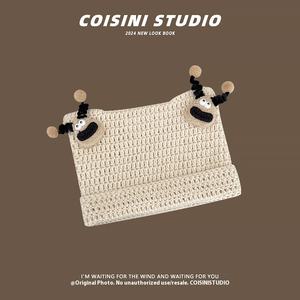 2025 nouveau Style coréen mignon poupée dessin animé tricoté chapeau drôle <span class=keywords><strong>laine</strong></span> chapeau pour femmes automne hiver grande tête pour décontracté quotidien feuille - Product Image 4