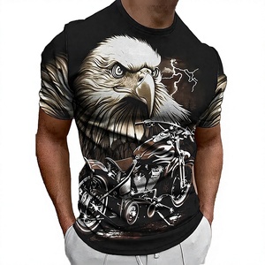 เสื้อยืดผู้ชายลายกราฟิกมอเตอร์ไซค์รูปนกอินทรี แขนสั้น คอกลม ทรงปกติ พิมพ์ลายด้วยเทคนิค Sublimation ด้านหน้า - Product Image 1