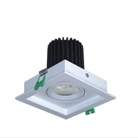 Downlight LED 12W blanc, corps en aluminium moulé, spot carré orientable, variateur d'intensité, luminaire commercial