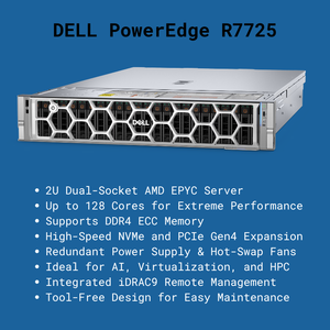 Servidor Dell PowerEdge R7725 2U de Doble Socket con AMD EPYC, Memoria DDR4 ECC, NVMe PCIe Gen4 para Rack - Product Image 1