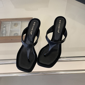 Women Square Toe Wedge Sandals Minimalist Thong <b>Heeled</b> Mules Elegant Summer Dress Shoes Party Office Daily Wear <b>White</b> - Product Image 5