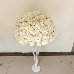 Customized Stand Silk Wedding Flower Ball Large Size All White Rose Wedding Centerpieces Ball Background Flower