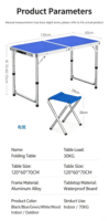 Table de camping pliante légère et durable en alliage d'aluminium, réglable en hauteur