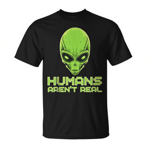 Camiseta de Disfraz de Festival OVNI con Cabeza de Extraterrestre para Adultos, Unisex, Manga Corta, Cuello Redondo, Algodón Negro, Estampado Gráfico - Product Image 2