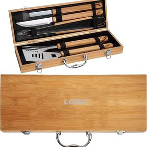 Juego de Utensilios para Barbacoa de Acero Inoxidable y Bambú con Logotipo Personalizable, Entrega Rápida, Completo con Tenedores y Pinzas, por el Fabricante - Product Image 5