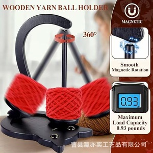 Black Cat Yarn Rack Wooden Crochet Yarn Spool Rotating Stand Solid Wood Knitting Yarn Ball Rack <b>Desktop</b> Use - Product Image 5