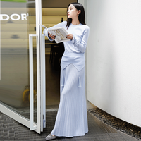 Ensemble deux pièces pour femme : jupe longue plissée et hauts tricotés personnalisés – Conjuntos de Mujer
