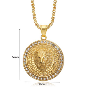 Hip Hop Animal Lion Head Iced Out CZ impermeable Pvd colgante de acero inoxidable joyería de moda collares para hombres y mujeres al por mayor - Product Image 2