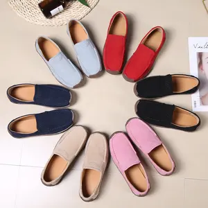 Sepatu Kasual Flat Suede Wanita, Sepatu Flat Vintage Wanita, Sepatu Wanita Warna Permen, Sepatu Perahu, Nyaman, Sepatu Mokasin