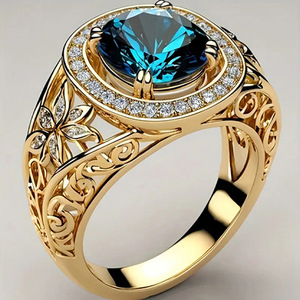 Blue Hollow Pattern Design Ring Classic Finger Ring for Women - Product Image 1
