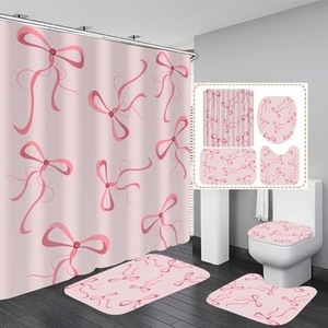 Pink Bow Tie Sparkling Polyester Shower Curtain Bathroom Curtain Digital Print Waterproof Custom Print Wholesale Modern - Product Image 6