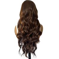 Perruque élégante en fibre synthétique avec dentelle transparente 13*4, effet ombré cuivre, ondulations lâches, mèches 1B/30 noir-brun