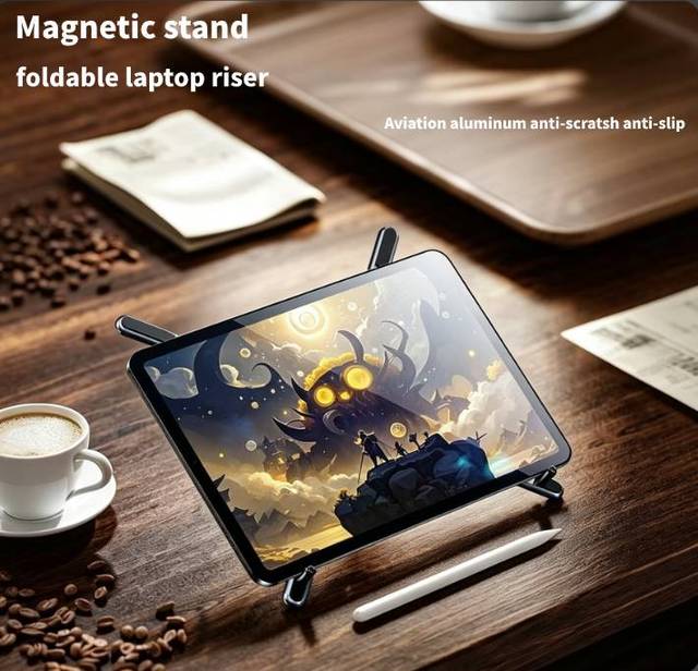 Ultra Thin Foldable Portable Aluminum Alloy Adjustable Magnetic Stand Pocket Size Travel Phone Laptop Holder