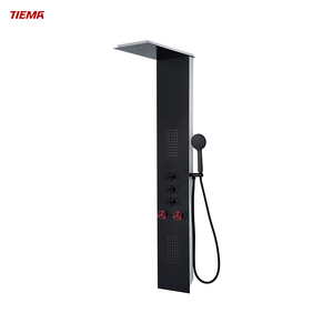 TIEMA a parete nero rubinetto da <span class=keywords><strong>bagno</strong></span> <span class=keywords><strong>Set</strong></span> pannello doccia cromato finitura superficiale vendita calda modelli Soft e pioggia Spray - Product Image 1