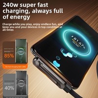 Support de téléphone pliable 240W avec câble de données Type-C à charge rapide à tête coudée pour téléphones mobiles et téléphones portables, gaine tressée