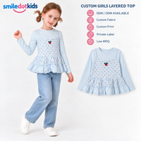 T-shirt à manches longues superposé pour filles, imprimé cerises, avec dentelle et volants, pour tout-petits et enfants, OEM ODM, vente en gros