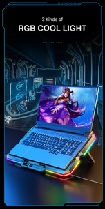 Support de refroidissement <span class=keywords><strong>pour</strong></span> ordinateur <span class=keywords><strong>portable</strong></span> réglable à 7 angles de vue, 10 ventilateurs de refroidissement, éclairage RGB, équipement <span class=keywords><strong>pour</strong></span> joueurs, <span class=keywords><strong>refroidisseur</strong></span> d'ordinateur <span class=keywords><strong>portable</strong></span> - Product Image 2