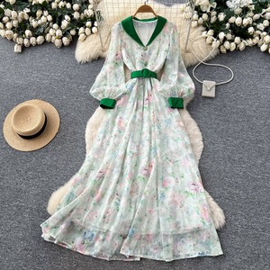 Robe décontractée d'été à manches lanternes florales, coupe ajustée, taille haute, style A, pour femmes de bureau - Product Image 1