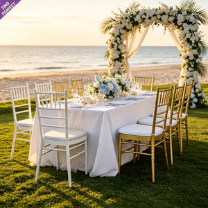 Chaises de mariage Sinoperfect en métal doré et blanc, empilables, style Tiffany/Chiavari, avec coussins pour banquets et événements - Product Image 1