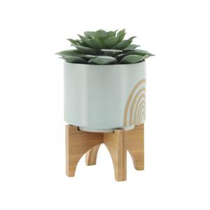 Fioriere in ceramica ad arco con supporto in legno per decorazioni domestiche, vasi per fiori per soggiorno, ingresso, patio e giardino, fioriera rialzata - Product Image 4