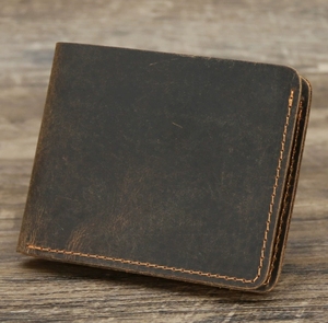 热卖男士疯马歌舞秀双折钱包轻质真皮卡包复古超薄货币信用卡夹钱包 - Product Image 6