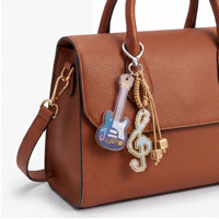 Porte-clés holographique en acrylique et métal, motif note de musique guitare laser, pour sac, pochette, pendentif, breloque, cadeau