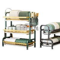 Égouttoir à vaisselle double niveau en bambou, moderne et sur pied, avec support pour baguettes et planche à découper, pour rangement de cuisine