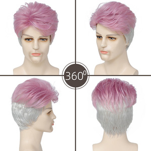 Perruques courtes pour hommes, style européen-américain, résistantes à la chaleur, à boucles extérieures, effet amincissant, polyvalentes et colorées - Product Image 2