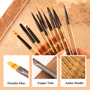 Pinceau gel hybride Amber Aurora pour ongles, pour dégradé éventail, mélange ombré, motifs dentelle, fleur, marguerite, liner, ovale, plat, rond, stylo de peinture pour ongles - Product Image 3