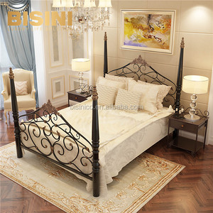 Neo-classic <strong>Antique</strong> Style Retro Double <strong>Bed</strong> with Bedpost Archaistic Carved Metal <strong>Iron</strong> Master Bedroom Set Furniture - Product Image 4
