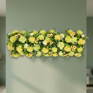 Fleur Artificielle en Soie Jaune Crème Éclatant Effet Baiser du Soleil, Panneau Floral Façonné à la Main, Rangée de Dahlias et Roses Citronnées 90cm, Style Tropical - Product Image 2