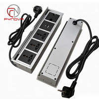 Eingebaute Desktop-Steckdose mit Klappabdeckung, 3 AC-Steckdosen, versenkbare USB-A+C-Ladeanschlüsse, Kabelmanagement für Büro- und Konferenztische