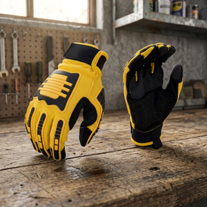 Guantes de Seguridad Amarillos y Negros con Puntas de Dedos con Textura de Microdiamantes en Relieve, Antideslizantes, con Muñequera Elástica, para Uso General - Product Image 5