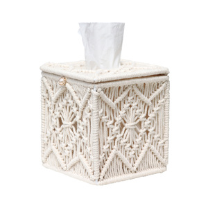 Contenedor de toalla de papel tejido, cubierta de caja de pañuelos, decoración Bohemia, soporte de papel, organizador de servilletas de macramé - Product Image 6