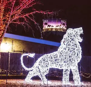 Lampu liburan komersial raksasa kustom untuk lampu Motif singa pria Kebun Binatang 3D patung menyala