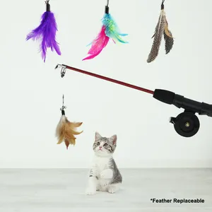 Fishing Rod'n Reel Kitty Teaser Cat Feather Interactive Chaser Toy Funny Cat Toy