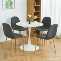 Table à manger moderne en MDF blanc Petits ensembles pour salle à manger Peu encombrants Ensemble de table ronde avec 4 chaises