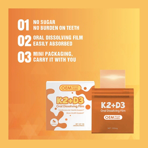 Tiras Orales de Vitamina <span class=keywords><strong>D3</strong></span> <span class=keywords><strong>K2</strong></span>, Suplemento Vitamínico en Tiras Orales Disolubles para Fortalecer los Huesos en Adultos, OEM - Product Image 2