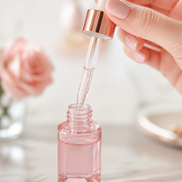 Flacon compte-gouttes cylindrique rose mat de luxe avec bouchon or rose 50 ml vide pour sérum cosmétique, huile essentielle, soins réutilisables