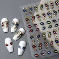 Autocollants 5D en relief pour ongles, motif œil maléfique rétro, yeux colorés, flocons de feuille d'or léopard, autocollants adhésifs pour manucure, fournitures pour ongles