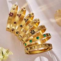 Bracelet à fermoir en verre tchèque incrusté de zircon, bracelet émail goutte d'huile, bijoux en acier inoxydable plaqué or véritable 18 carats