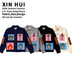 Blouson d'hiver unisexe en laine mélangée tricotée, style rétro, col montant, coupe-vent, imperméable, service OEM, vente en gros usine - Product Image 4