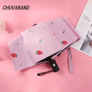 CHUVABAND21インチ高級ストロベリーパターン傘パラプリー折りたたみ式UVプロテクションキッズ傘折りたたみ式自動傘