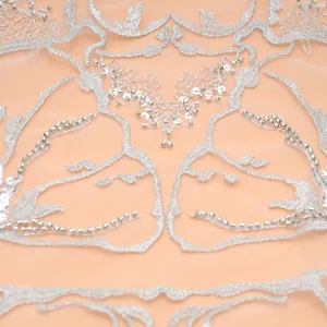 Wholesale luxury mesh beads lace fancy tulle embroidered bridal dress sequin fabric
