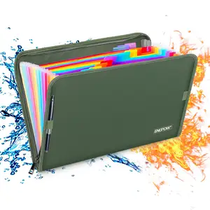 Fireproof Expanding File Folder with 13 Multicolored Pockets A4 Size Document Organizer with Color Labels